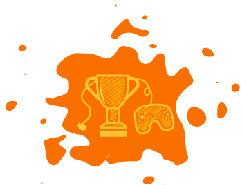 paint splatter with trophy and game controller