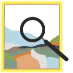 Magnifying glass over museum painting