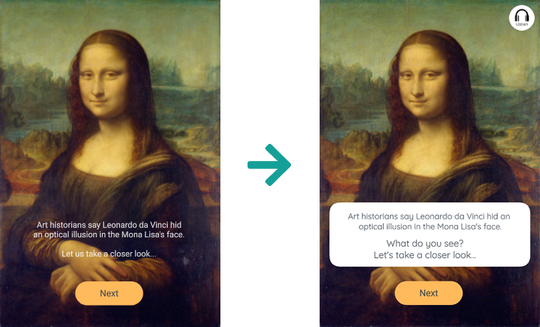 Before and after comparison of home screen in AR App of Mona Lisa Expression prototype