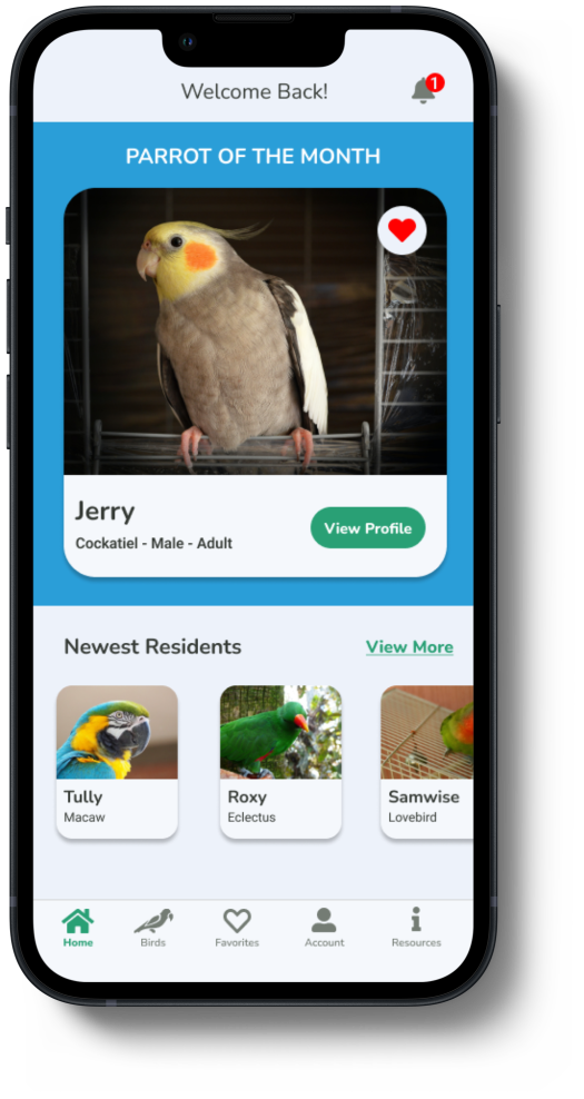 CT Parrot Rescue App Home Screen