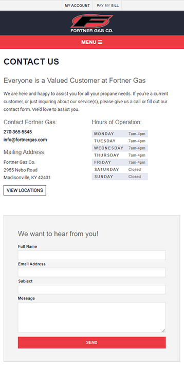 Fortner Contact Page Mobile View