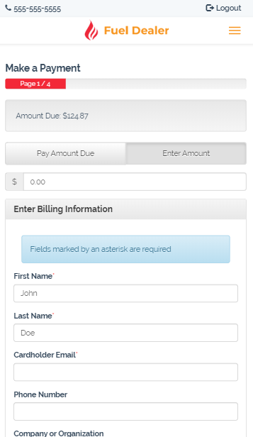 Portal 1 Payment Page Mobile View