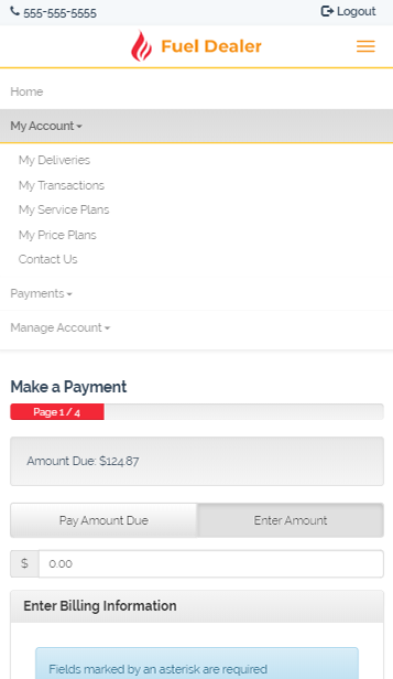 Portal 1 Payment Page Mobile View with Menu