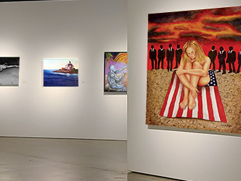 Various pieces of artwork in a gallery